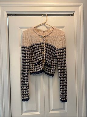 J. Crew Cream and Navy Textured Cardigan